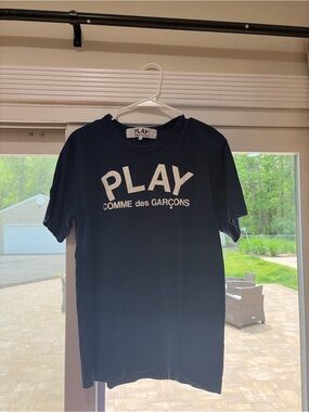 Comme des Garcons PLAY Navy T-Shirt with White Logo